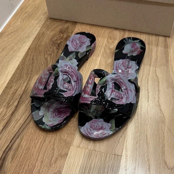 Dolce & Gabbana Black and Pink Floral Sandals